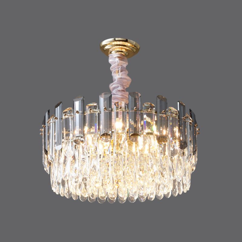 Circular Living Room Hanging Light Modern Crystal 5/12/18-Light Gold Pendant Chandelier