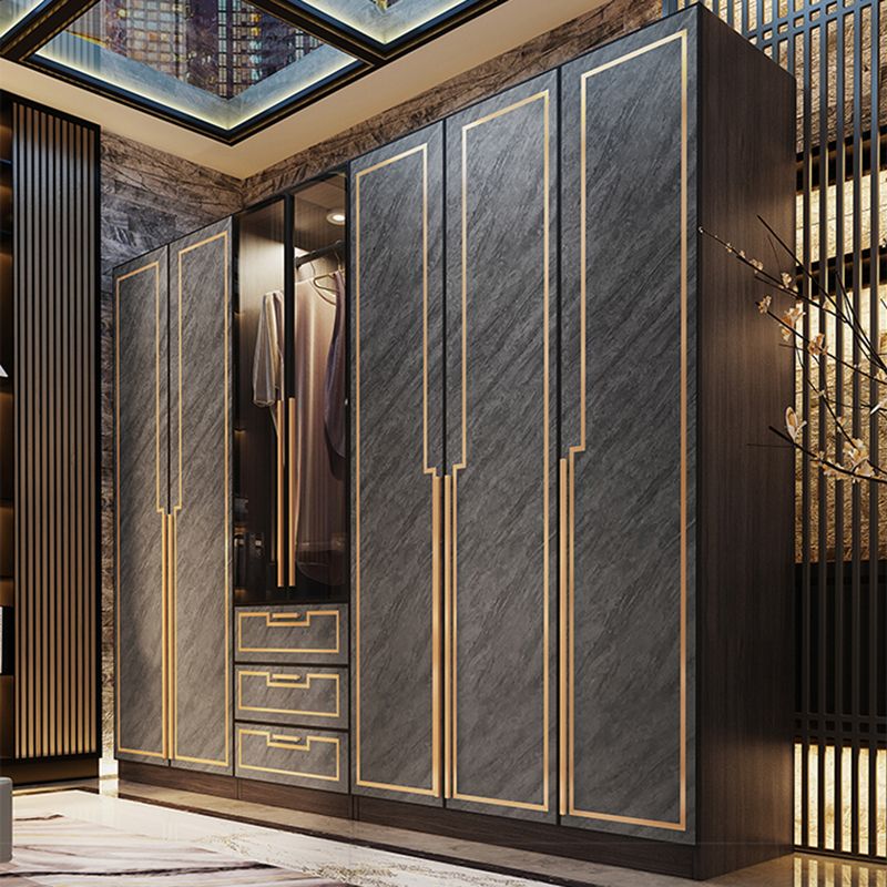 Grey Glass Door Armoire with Garment Rod Modern Storage Cabinet for Bedroom