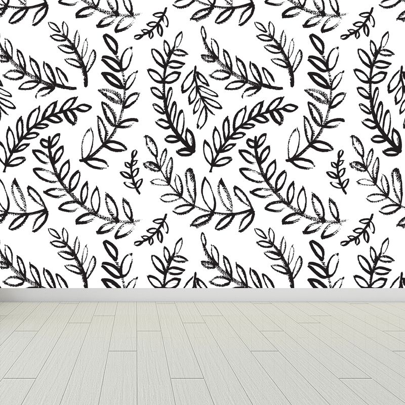 Black and White Modern Mural Large Illustration Leaves Print Wall Decor for Bedroom