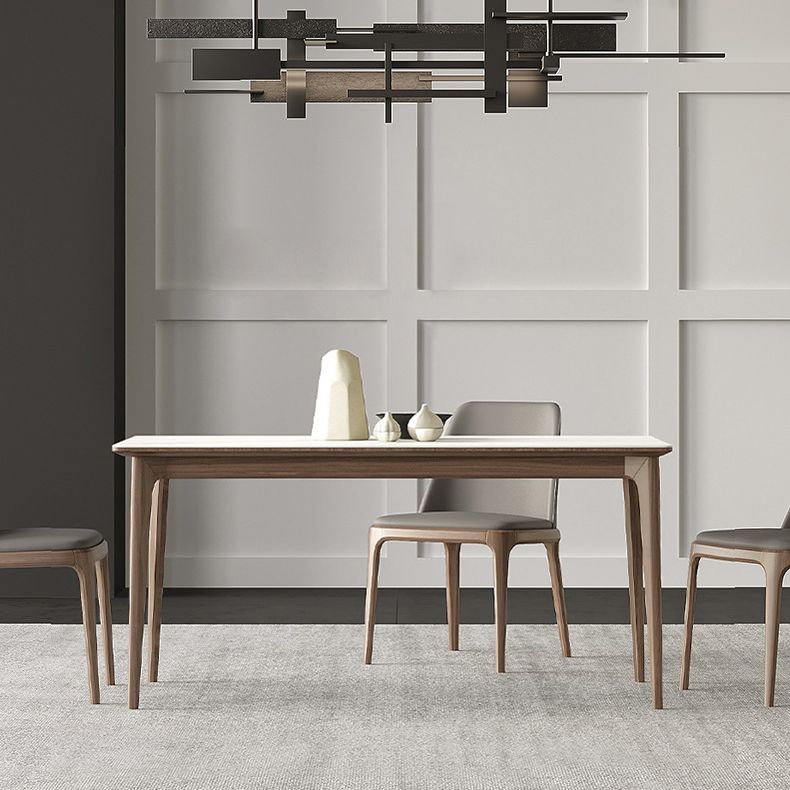 White Stone Top Table Mid-Century Modern Rectangle Table with 4 Wood Legs
