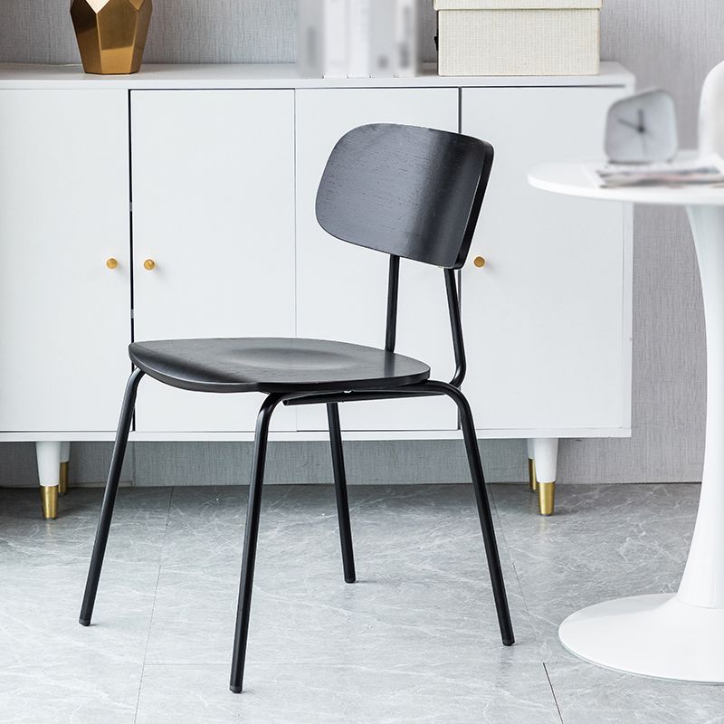 Modern Style Dining Chair Wooden Open Back Side Chair with Metal Base