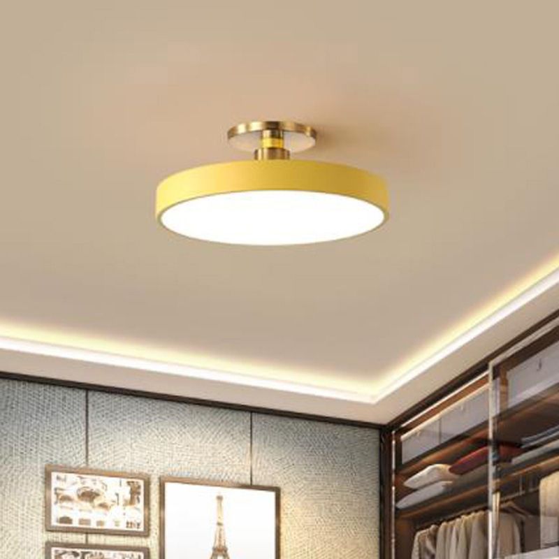 Metal 1-Light Semi Flush Mount Light Fixture Modern Style Cylinder Semi Flush Ceiling Lights