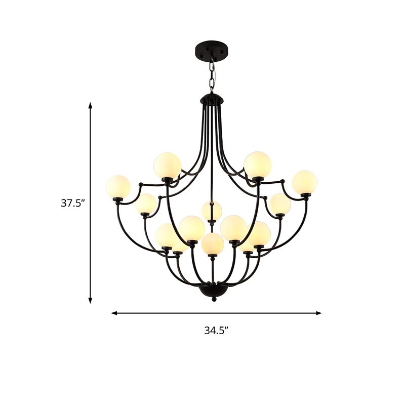 Black 14 lumières Lumières lustres luminaire traditionnel suspendu moléculaire en verre givré pour le salon