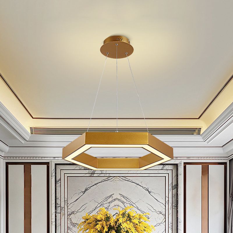 Hexagon Metall Suspension Lampe modern 16 "/23,5" breites LED -goldener hängende Decke Anhänger Licht für Wohnzimmer, a/b