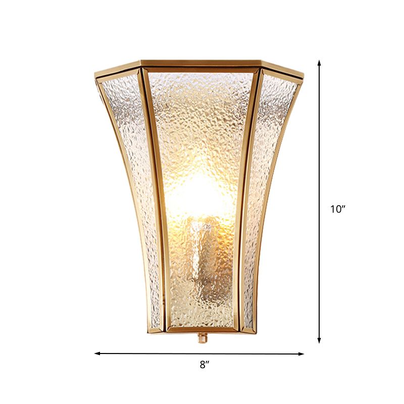 1 Bulb Flared Sconce Lamp Tradition Textured Glass Wall Lighting Fixture in Brass with Stairway