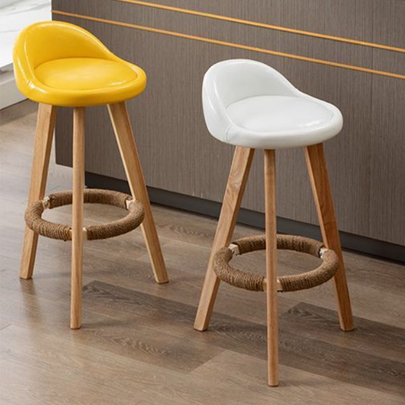 Nordic Armless Backrest Counter Stool Rubber Wood Bar Stool with Pedal