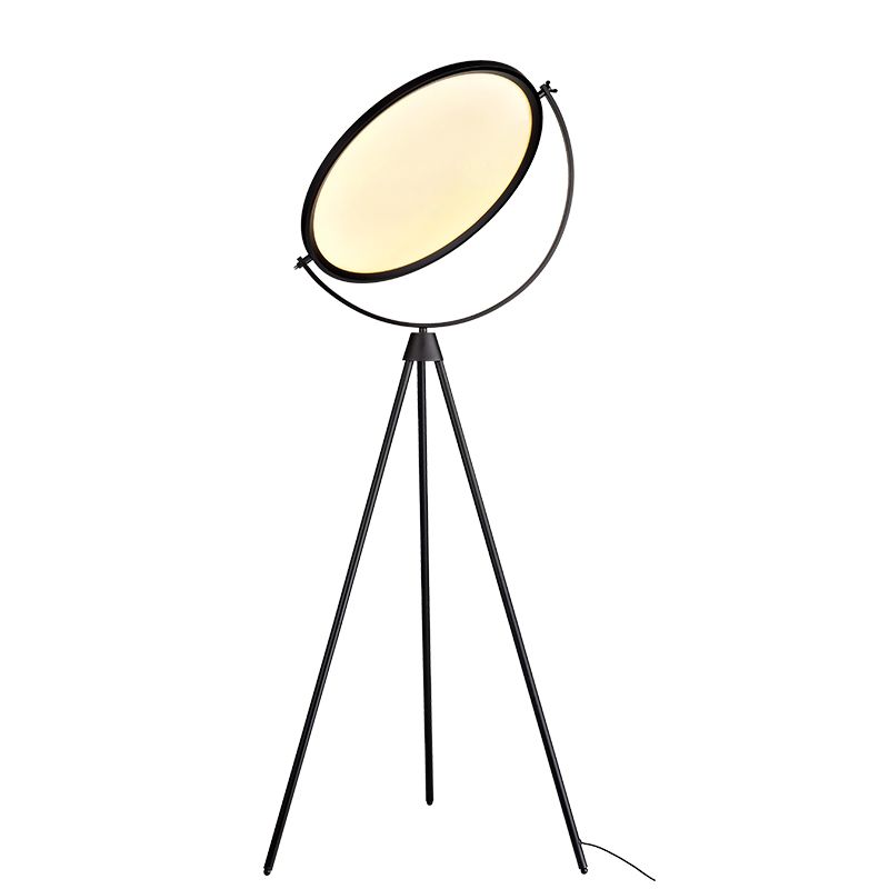 Acrylic Disc Standing Floor Light Simplicity Living Room LED Floor Lamp with Tripod in Black