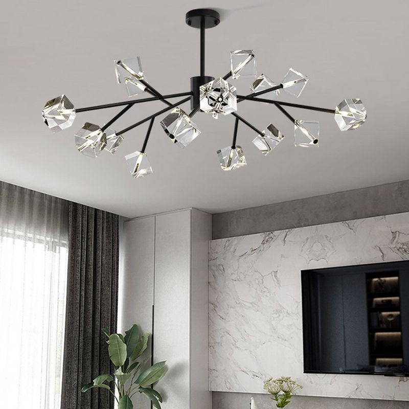 Contemporary Sputnik Chandelier Lighting Beveled Crystal Ceiling Chandelier in Black