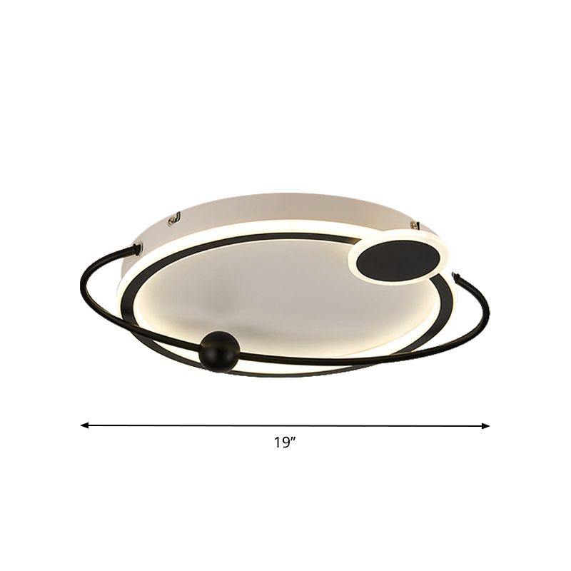 19"/23.5" W Metallic Rounded Flush Light Fixture Modern LED Flush Mount Lamp in Black, Warm/White Light