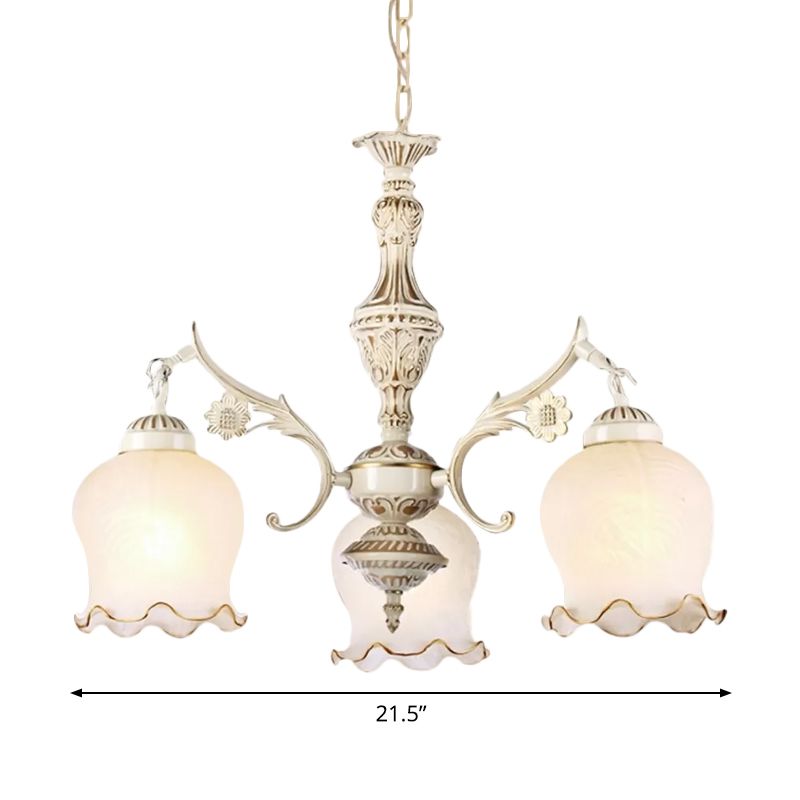 3 lichten rose op kroonluchter vintage antieke bronzen/noodlijdende witte crème glazen ophanging hanger voor slaapkamer