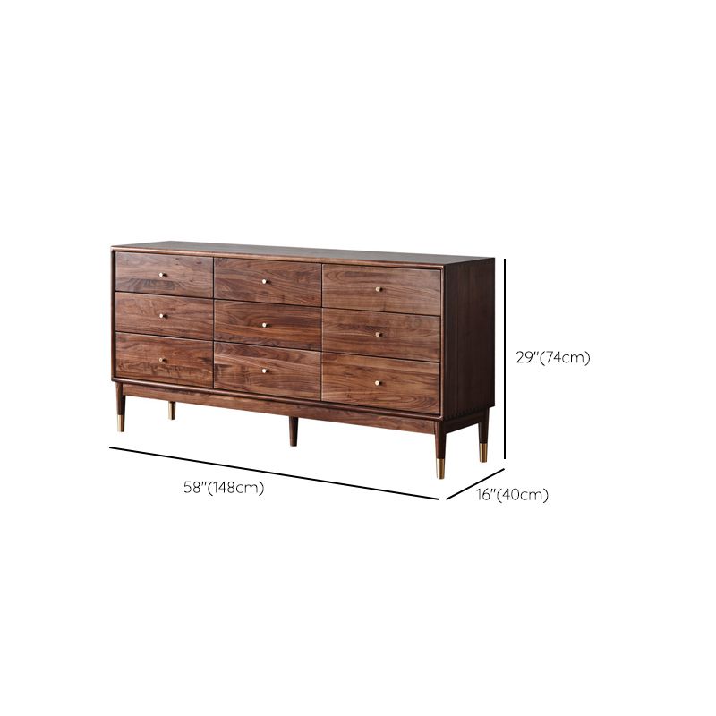 Rectangular Rubberwood Chest Mid-Century Modern Accent Chest with 9 Drawers