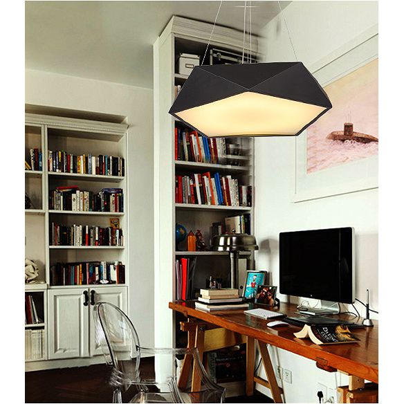 LED Pentagonal Pendant Lamp Nordic Metal Office Hanging Light with Acrylic Diffuser