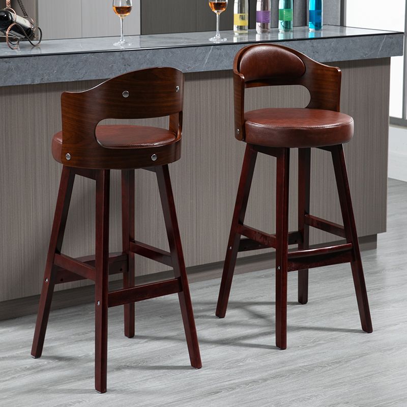 Taburetes de bar de madera industriales para interiores de cuero con asiento redondo