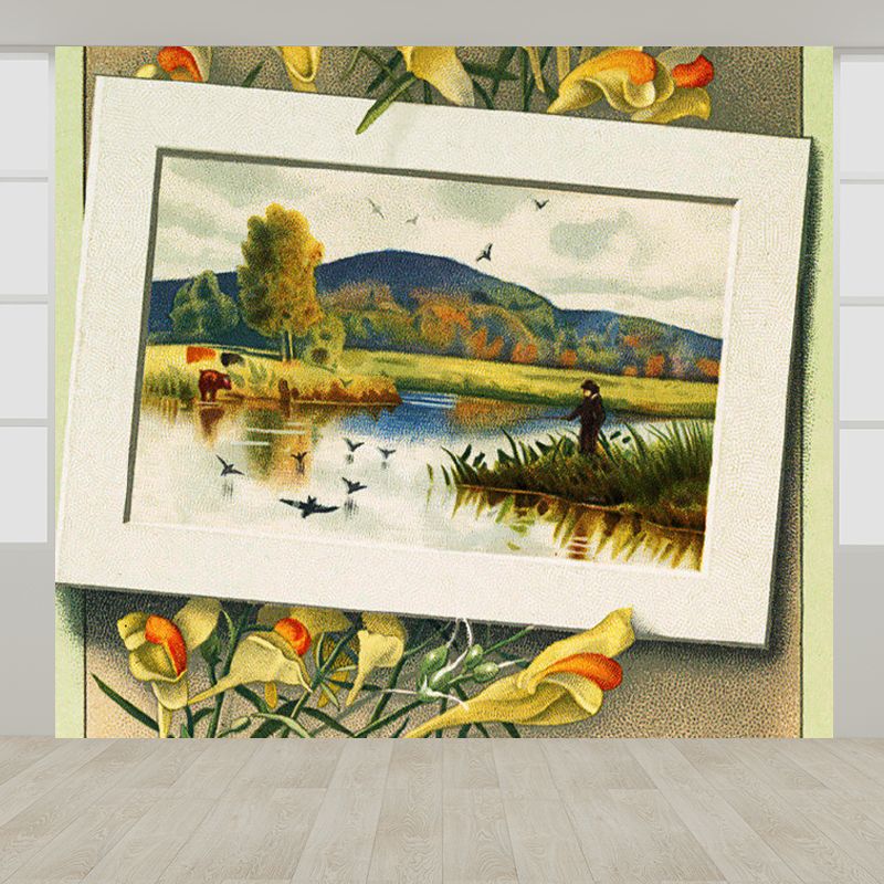 Waterproofing Floral Printed Mural Decal Modern Non-Woven Wall Decor, Custom Printed