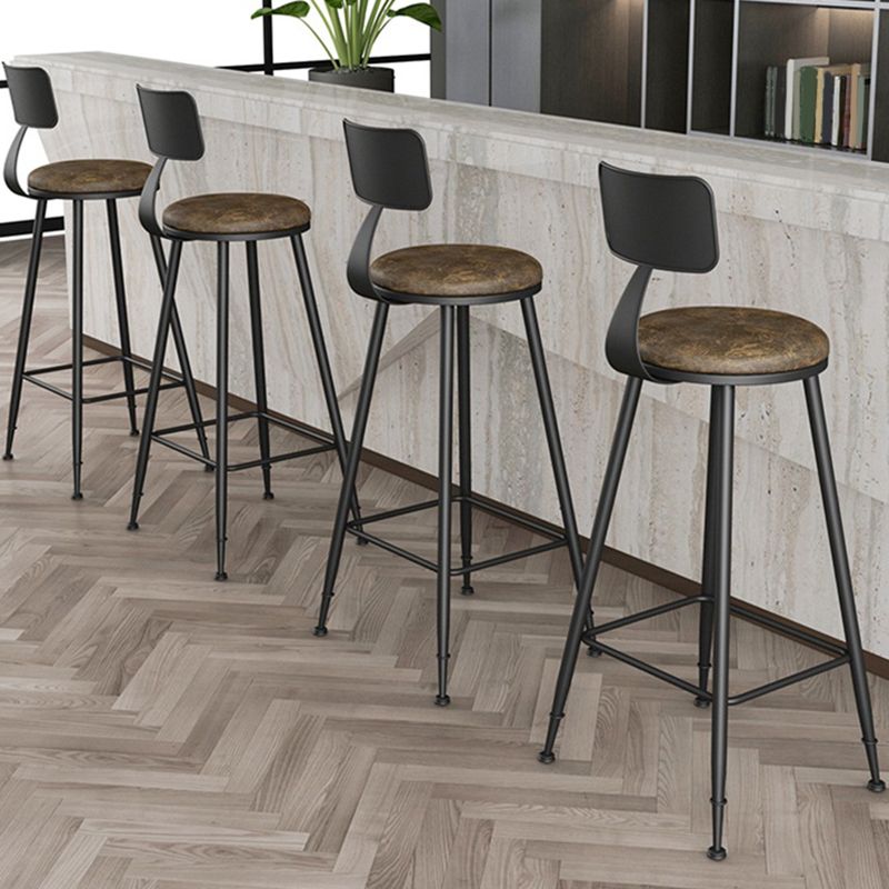 Modern Backrest Armless Counter Stool Iron Bar Stool with Leather Cushion for Dining Room