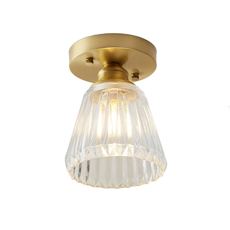 Golden Single Flush Mount Lighting Modernism Glass Shaded Ceiling Light