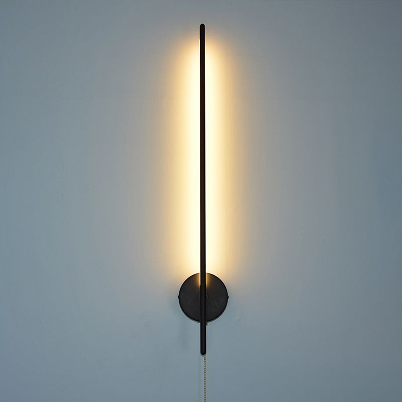 Metallic Tube Shaped Wall Mount Light Simplicity Black LED Wall Lighting with Pull Chain for Corridor