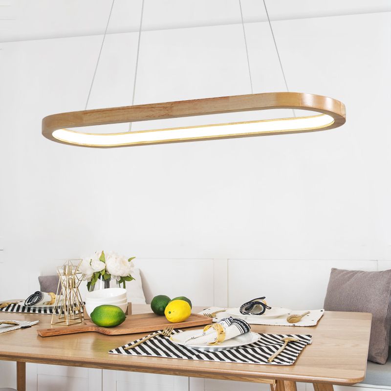 27,5 "/35,5" largo il cittadino a led del lampadario ovale di legno nordico per sala da pranzo