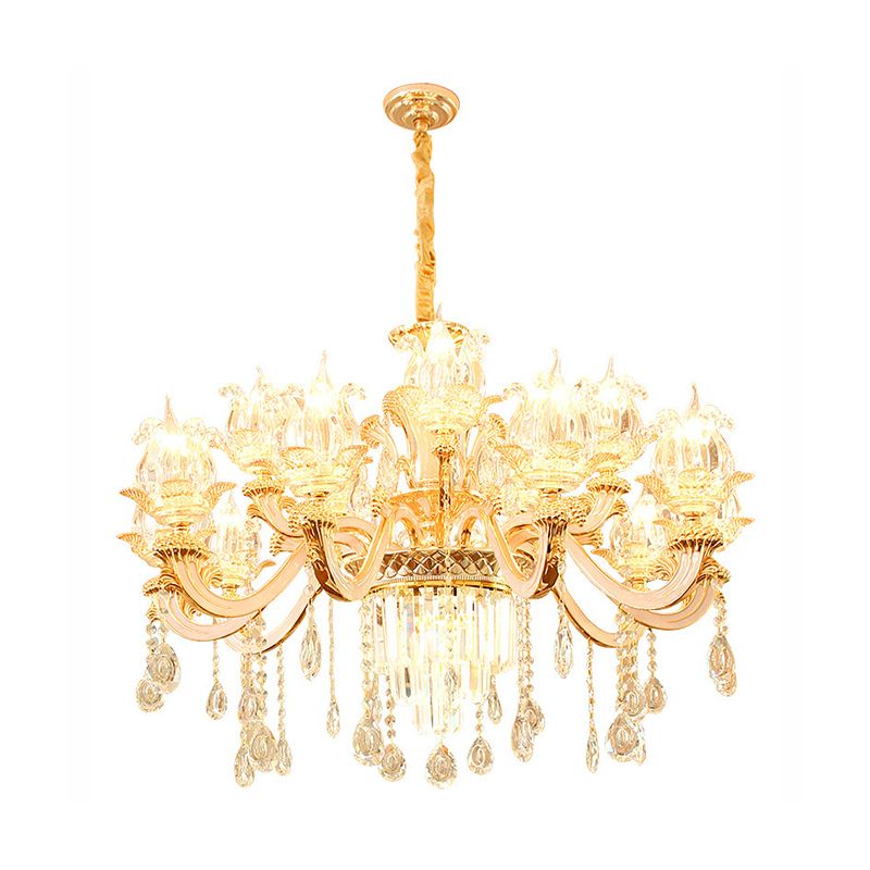 Handgeblasenes Glasblumenaufhängung Licht Retro -Retro -Stil -Kronleuchter Licht mit abgestufter Kristalldekor in Gold
