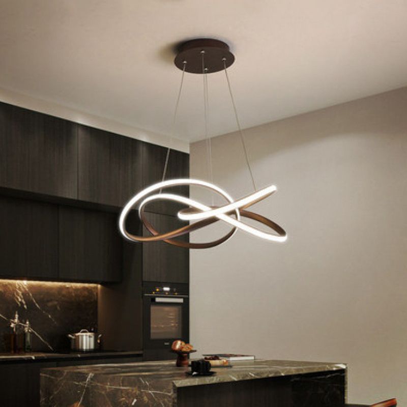 Ultra-modern Seamless Curves LED Chandelier Lamp Metallic Suspension Pendant Light for Restaurant