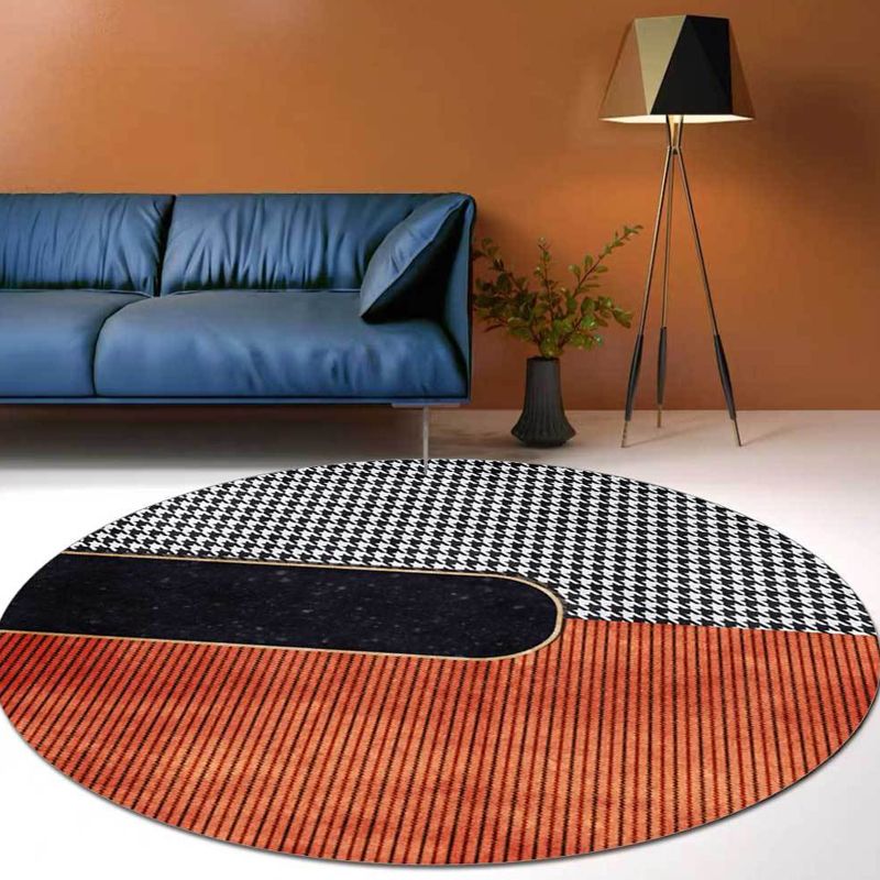 Oranje HoundStooth Patroon Tapijten Polyester Minimalistisch Trug Pet Vriendelijk Wasbaar Wasbaar Non-Slip Area Teken voor de woonkamer