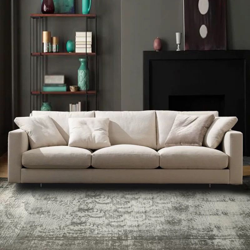 Padded Wooden down Cloth Rectangular Sofa with Pillow Back and Down/sponge/latex Cushion