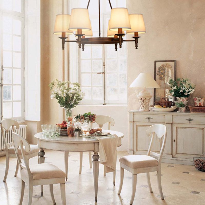 Lámparas colgantes de múltiples cabezas de lámpara de estilo americano luz colgante con sombra de tela blanca