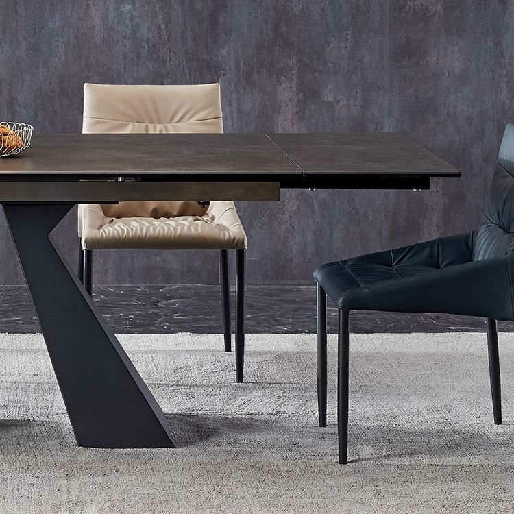 Mesa de comedor de comedor gris moderna Mesa de comedor de piedra sinterizada con base de metal