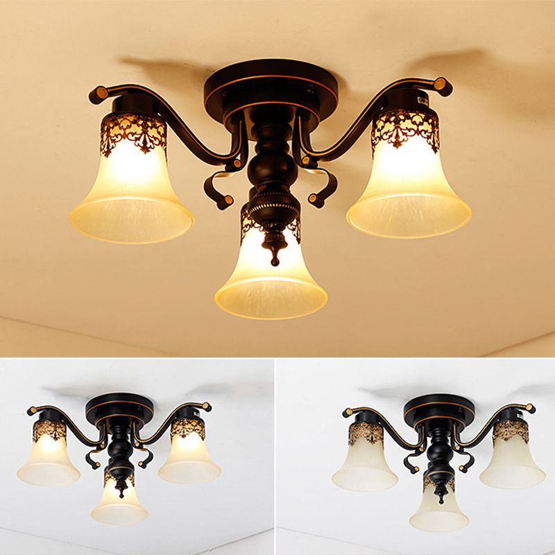 Gloire du matin rétro à chasse d'eau du mont Chandelier en verre givré semi-luxuelle en noir