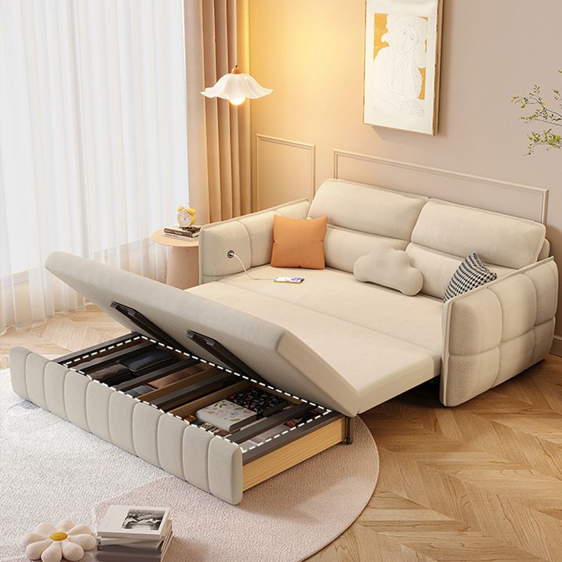 33.85" Tall Round Arms Sleeper Nordic Styled Fabric Sleeper Sofa Bed in Beige