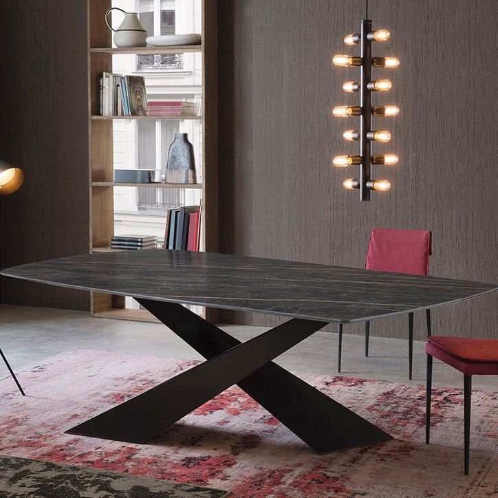 Traditional Luxury Dining Table Stone and Metal Pedestal Casual Dining Table