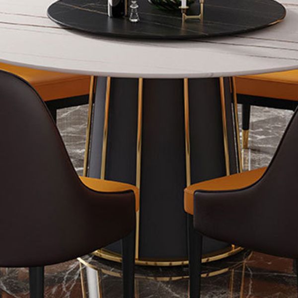 Round Stone Dining Table Modern Convertible Furniture with Pedestal Base