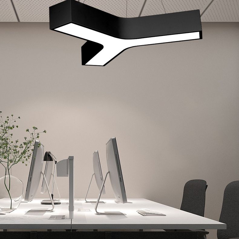 Y-Shape Pendant Light Fixture Modern Style Metal LED Office Hanging Pendant Light in Black