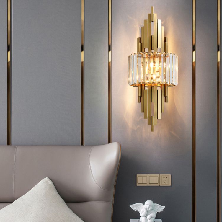 Gold Geometric Wall Lamp in Modern Creative Style Stainless-Steel Wall Light with Crystal Shade