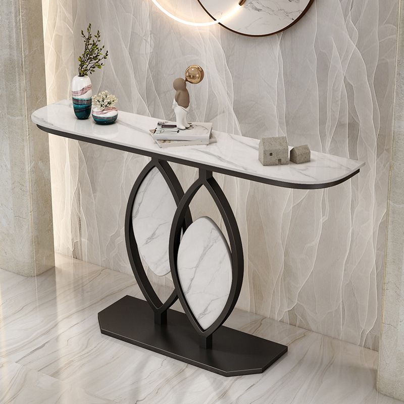 Glam Stone Iron Console Table Half Moon Console Sofa Table for Hall