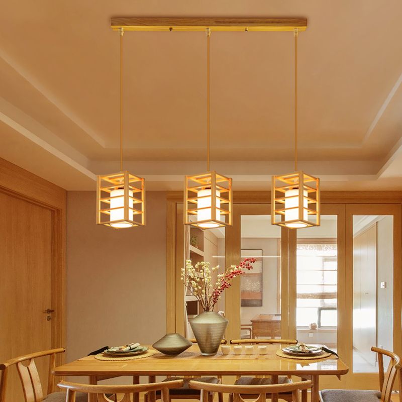 Holzrechteck hängende Lampe zeitgenössische weiße Glasschatten -Anhängerlampe für Esszimmer