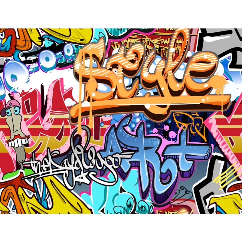 Graffiti Mural Wallpaper Contemporary Stain Resistant Bedroom Wall Decoration, Custom-Made
