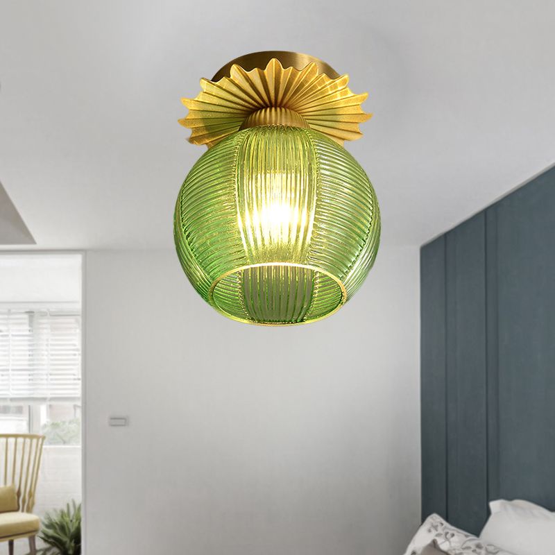 Global Semi Flush Contemporain Clair/Blanc/Bleu Prisme Verre Ampoule Unique Couloir Près du Plafonnier