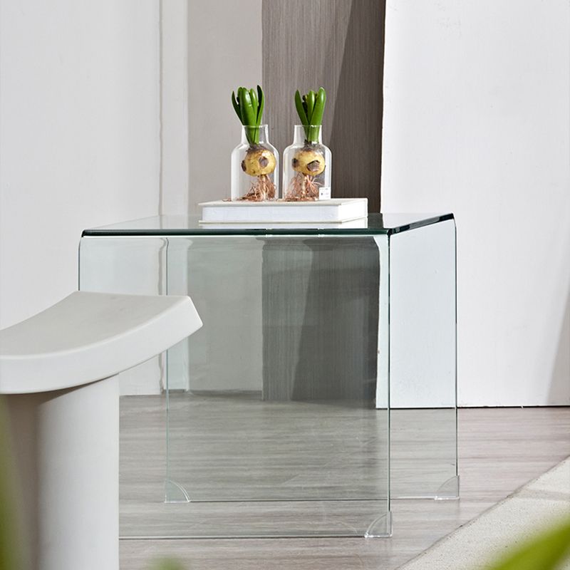 Modern Glass Sled Side End Table Minimalist Square Corner Table