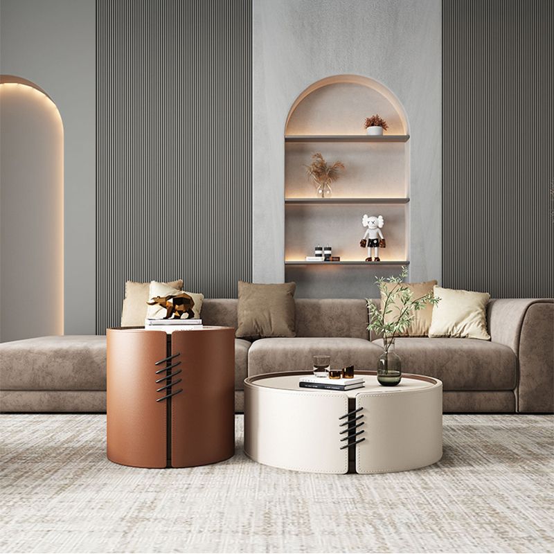 Modern Drum-shaped Base Design Wood with Storage Space Coffee Table