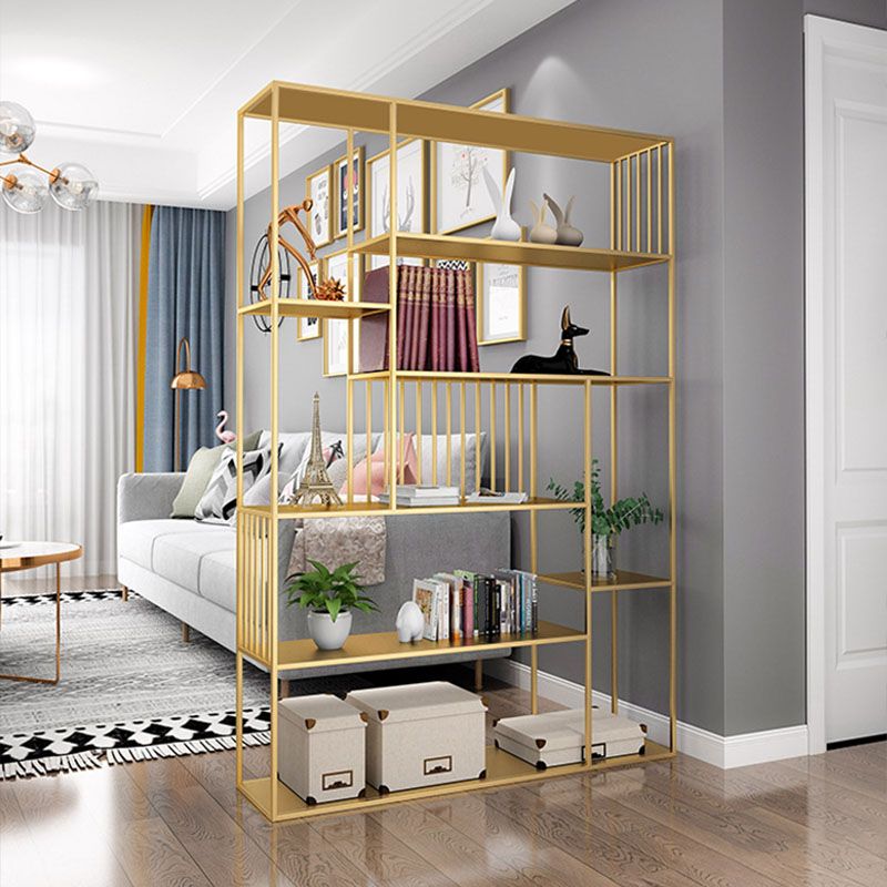 Modern Metal Bookshelf Etagere Open Shelf Bookcase in Burnish-70.8" H x 11.8" W