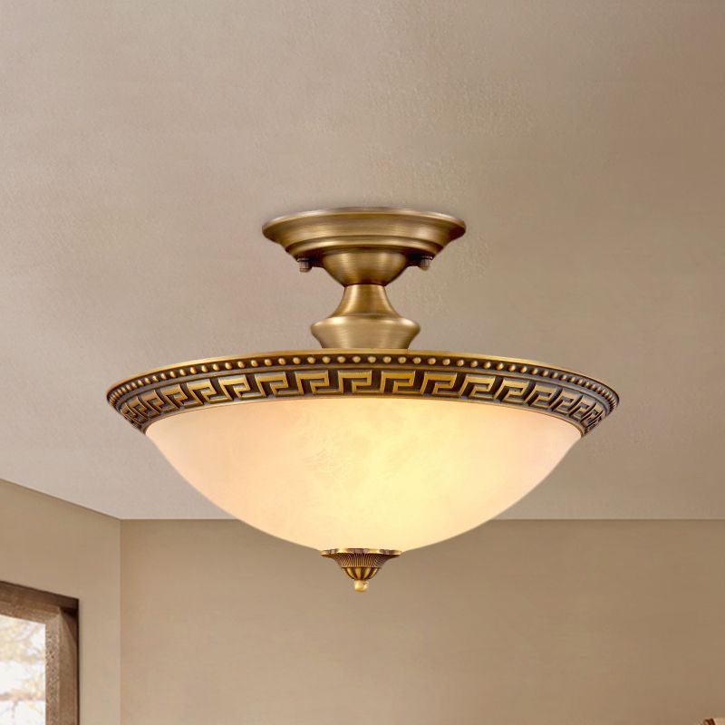 Bowl Living Room Semi Flush Traditionalist 3 Heads Brass Flush Mount Light Fixture