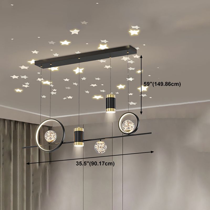 Black Metal Island Light Fixtures Modern Multi-Head Geometry Restaurant LED Hanging Lamps