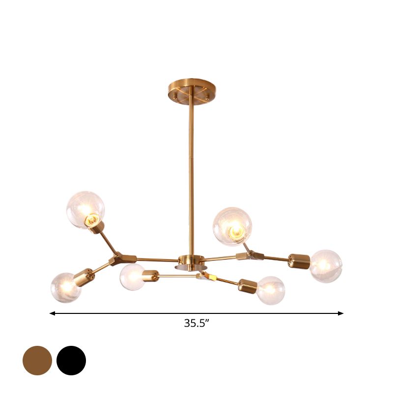 Postmodern Adjustable Branch Pendant Lamp Metallic 6/9 Lights Living Room Chandelier in Black/Gold