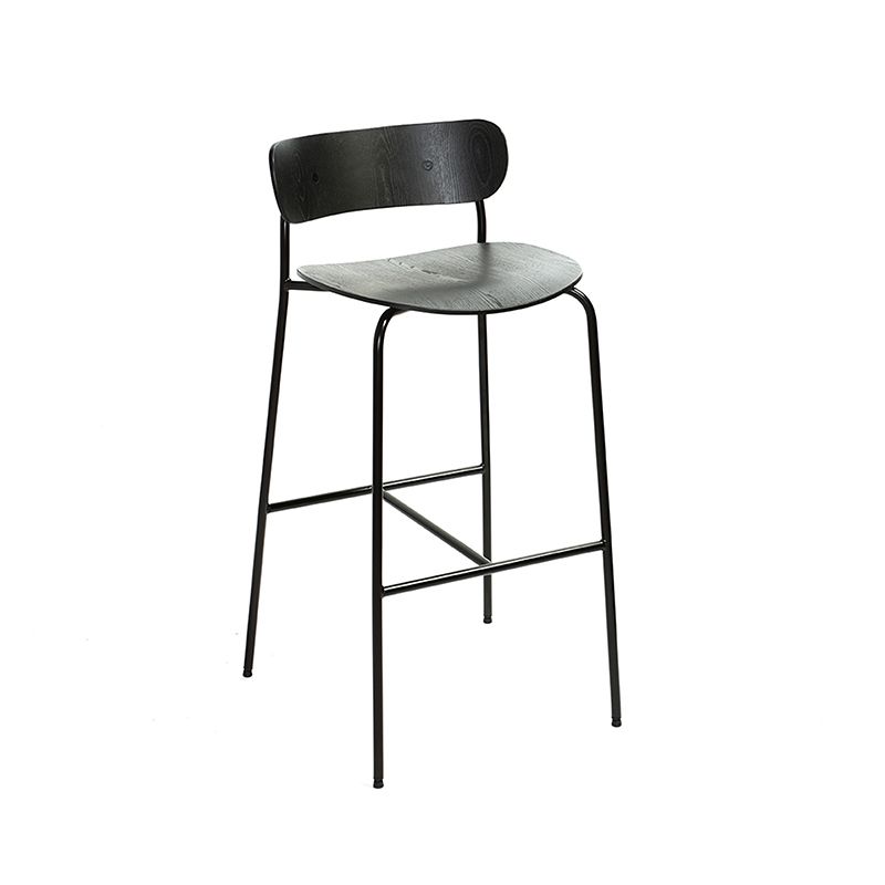 Schwarzer Metall-Barhocker, industrieller hoher Innenhocker mit Holzsitz, 1 Stück