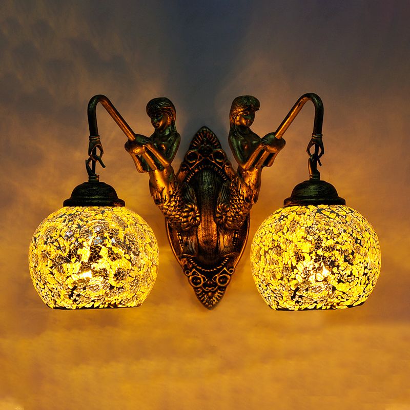 Mermaid Wall Lighting Idea 2 Lights Hand Cut Glass Baroque Sconce Light in White/Yellow/Orange for Living Room
