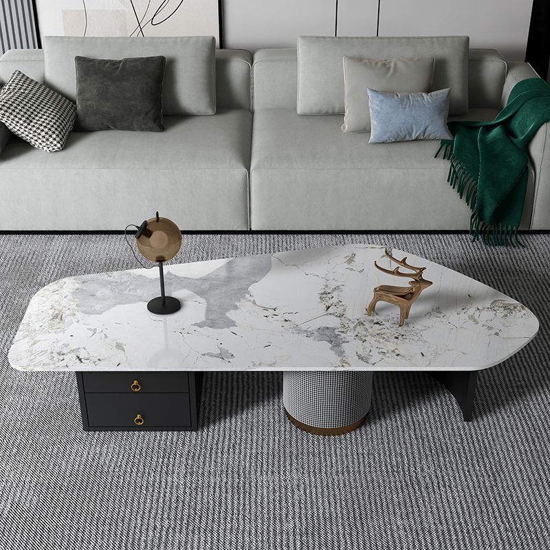 Modern Style White/grey Slate Top Metal Base with Drawer Free Shape Coffee Table