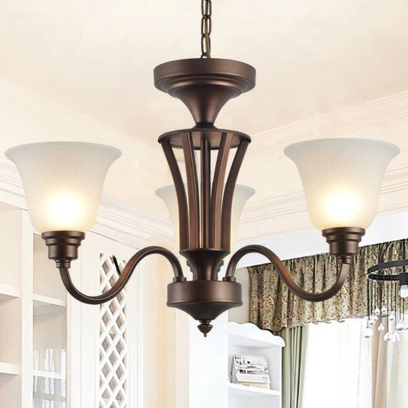 Bell Frost Glass Ceiling Lighting Traditional Living Room Chandelier Light Fixture in Brown