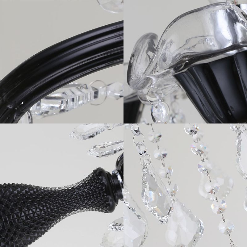 Lámpara de techo de flores negras Modernismo Modernismo 6 cabezas Luz colgante Luz para comedor