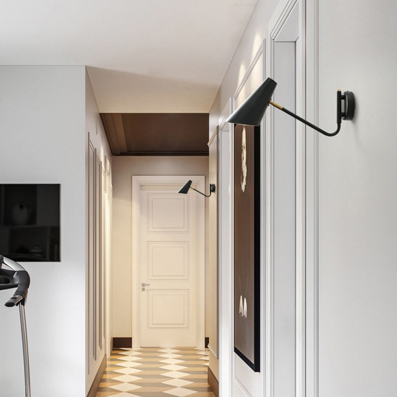 Lucinas de luz de pared cónica de estilo moderno lámparas de pared de 1 luces de metal en negro